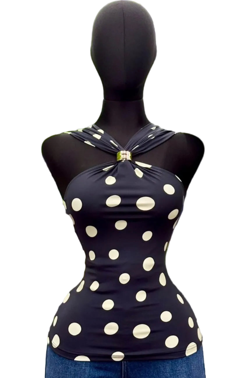 Black and white polka dot blouse